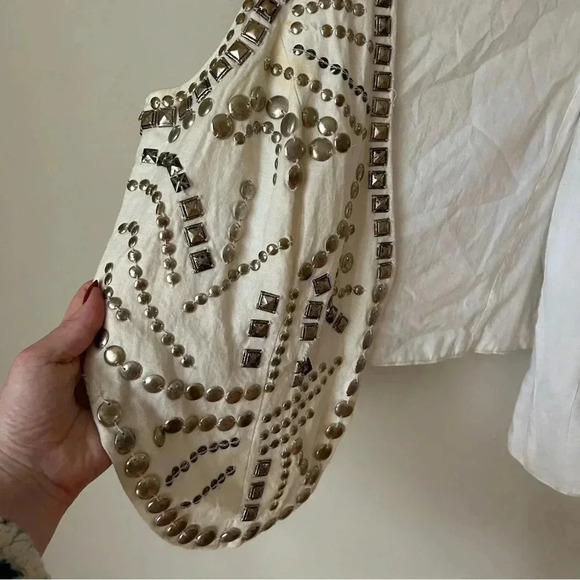 Gabrini Ivory Cream Studded Embellished Western Open Vest Women’s 44 Medium - Picture 2 of 6